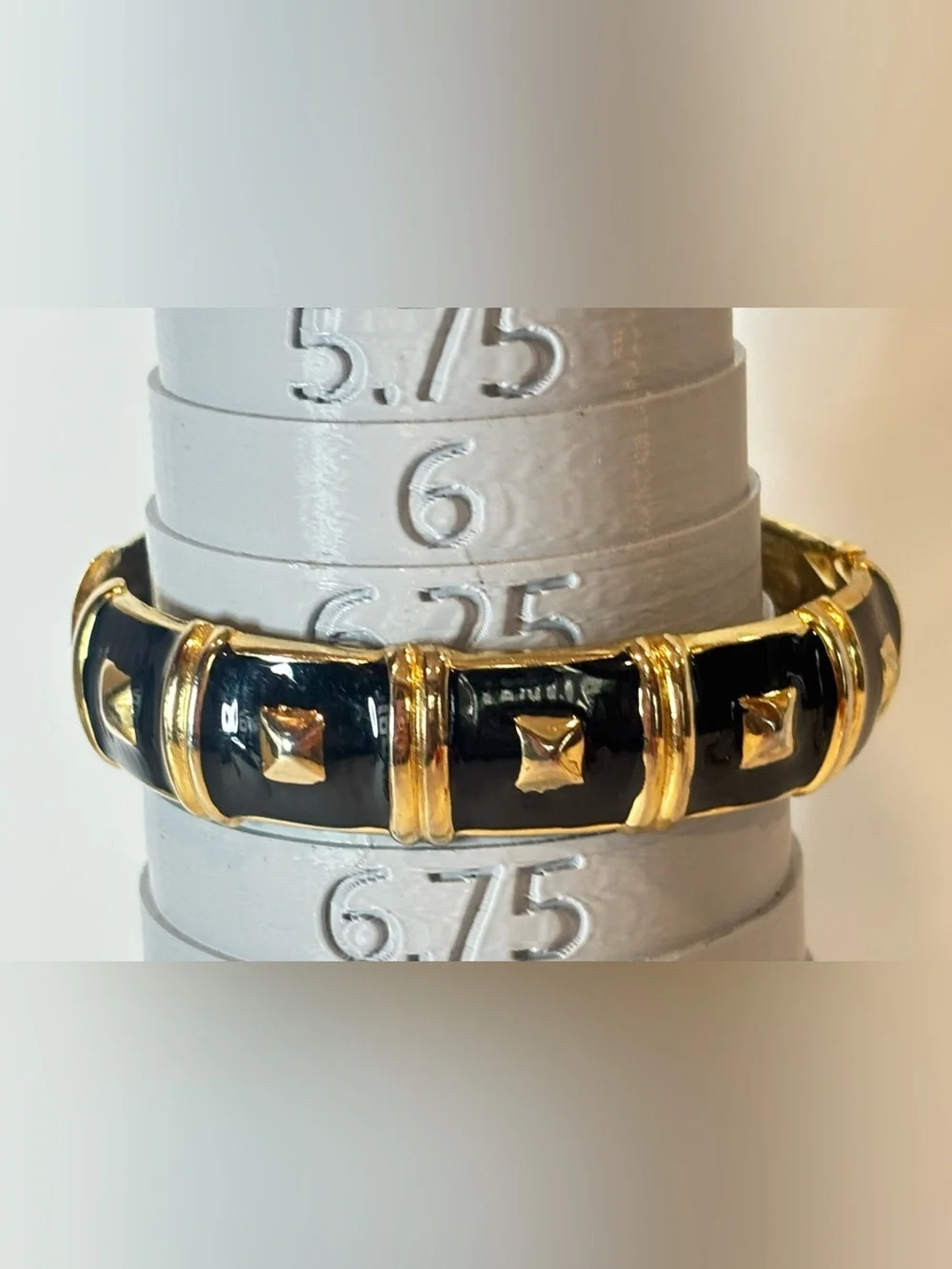 Retro Black and Gold Enamel Studded Hinged Bangle Bracelet